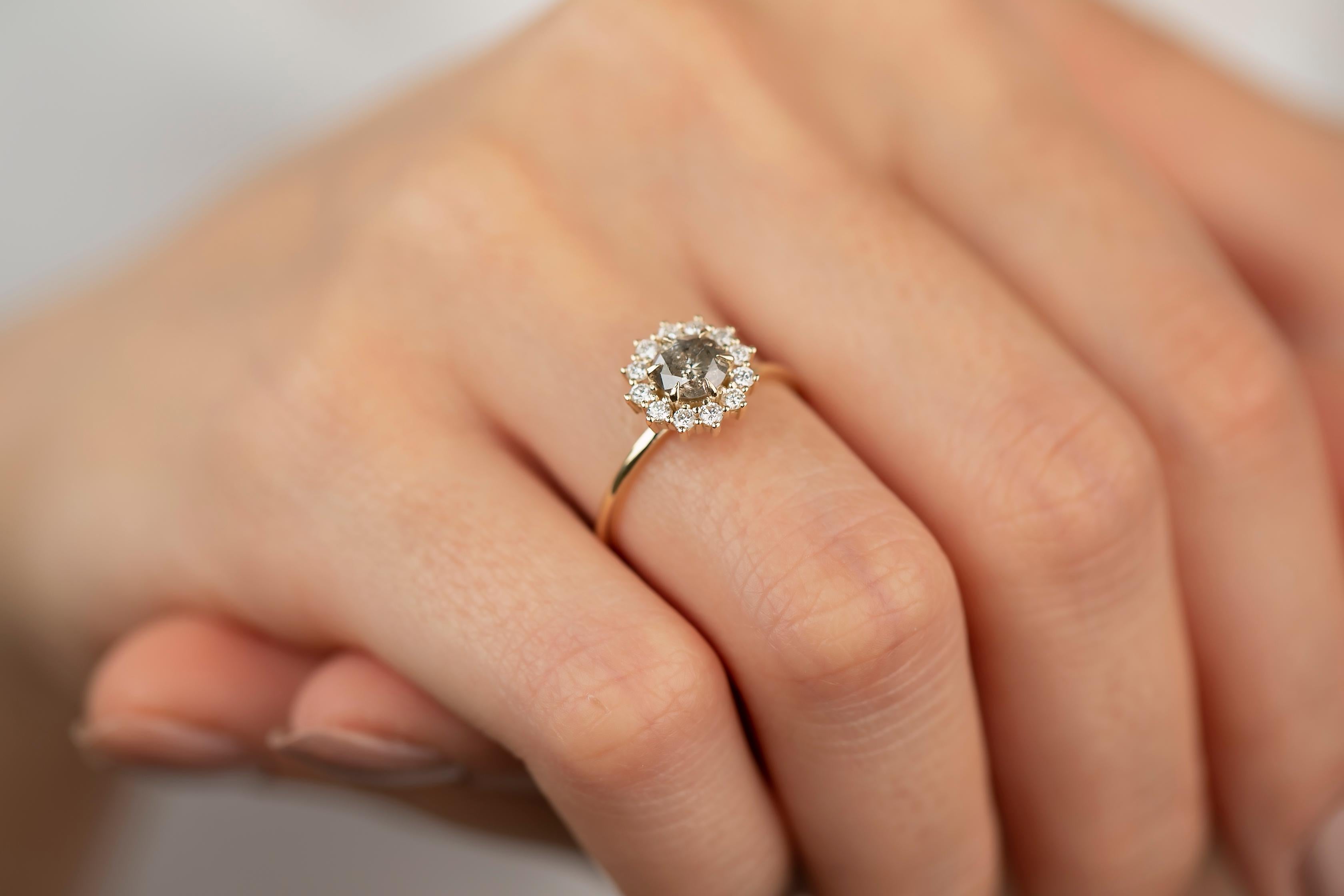14K Gold 0.67 Ct. Salt and Pepper Diamond Engagement Solitaire Ring 6