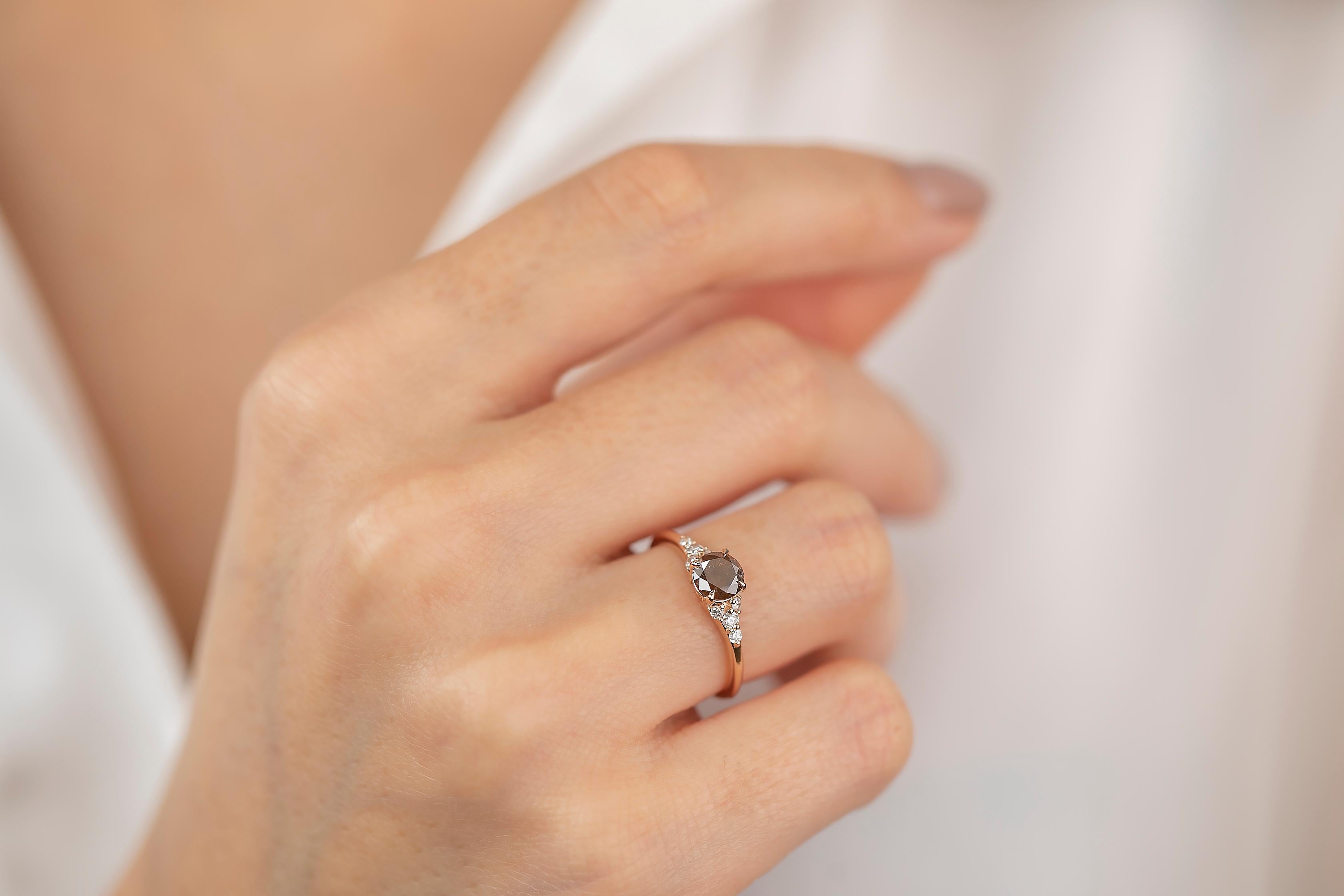 Karat 0,68 Karat Gold Salz- und Pfeffer-Diamant-Verlobungsring Solitär () 2