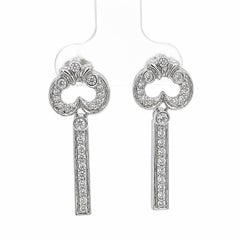 14k Gold 0.70ctw Diamond Heart Key Drop Dangle Earrings w/ Butterfly Closures
