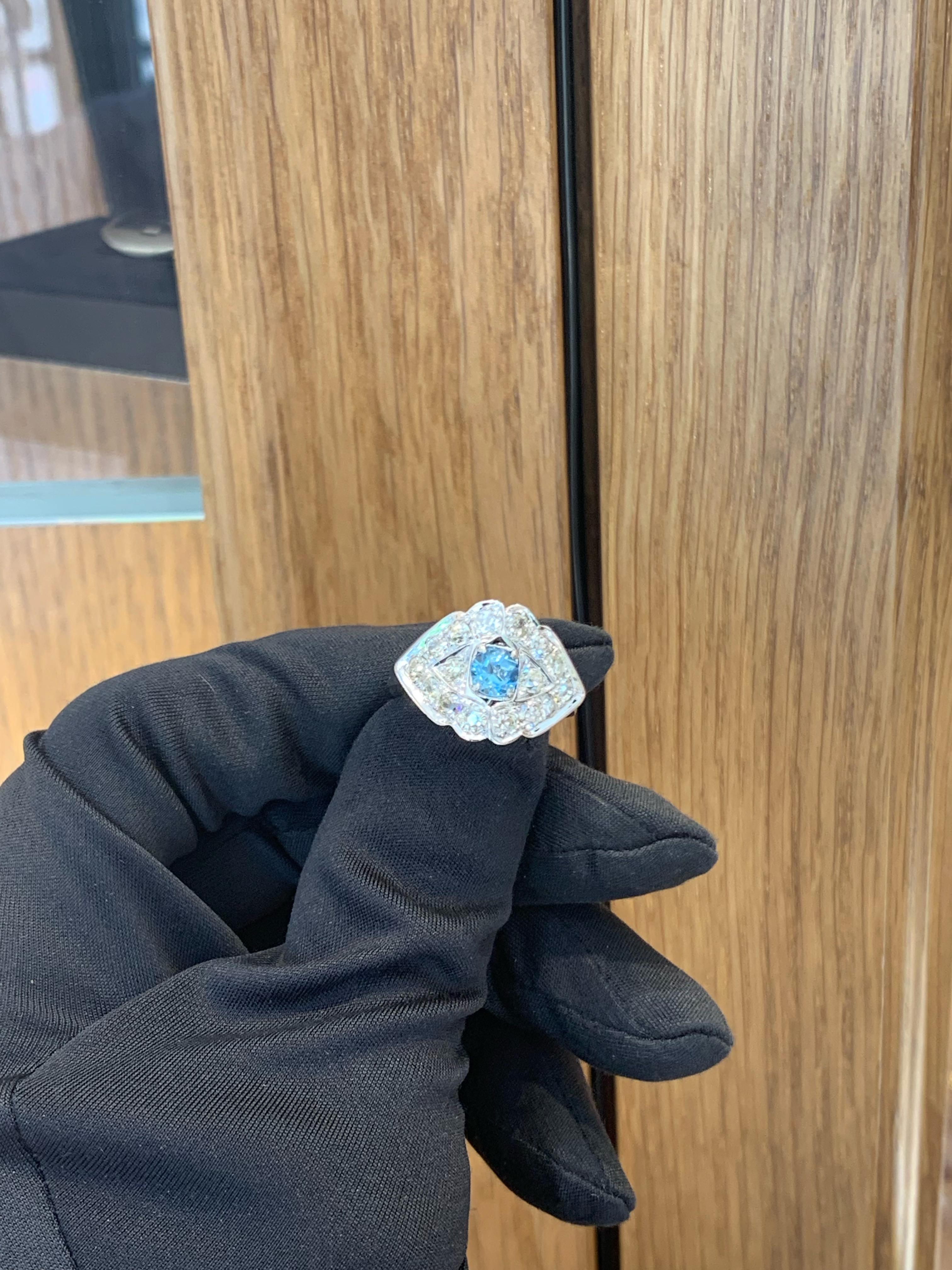 Beautiful Blue Aquamarine & Diamond Ring Set In 14k White Gold.
Amazing Shine, Incredible Craftsmanship.
Great Statement Piece.
Very Well Crafted.
Approximately 0.75 Carats Aquamarine.
Approximately 3.0 Carats Of Diamonds.
Nice & Clean Goods.
Large