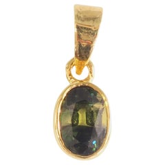 14K Gold 0.80ct Bi-Color Yellowish Green Sapphire Bezel Pendant Enhancer
