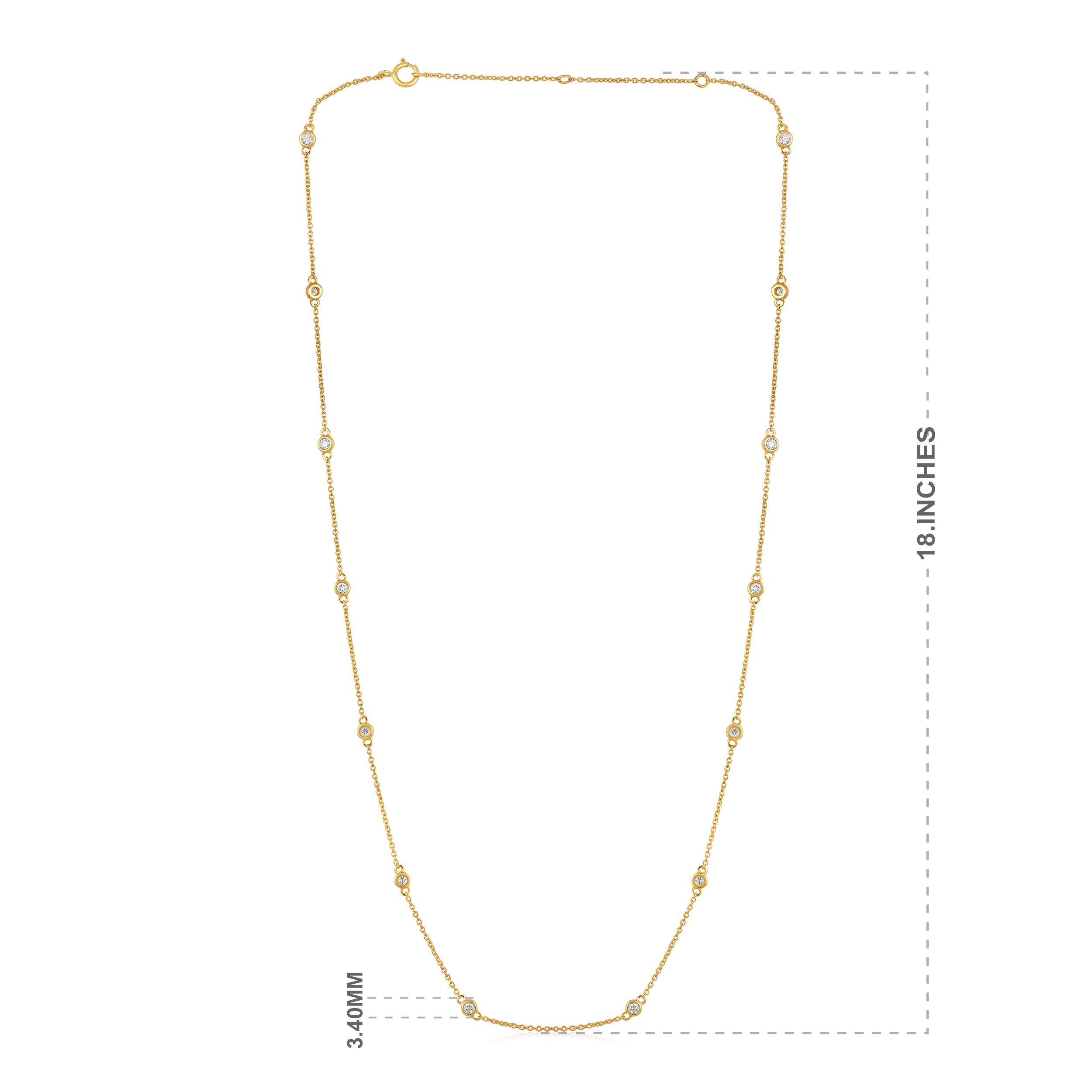 14K Gold 0.8ct Natural Diamond F-SI 3.4mm Bezel Chain By Yard Station Necklace In New Condition For Sale In Los Angeles, CA