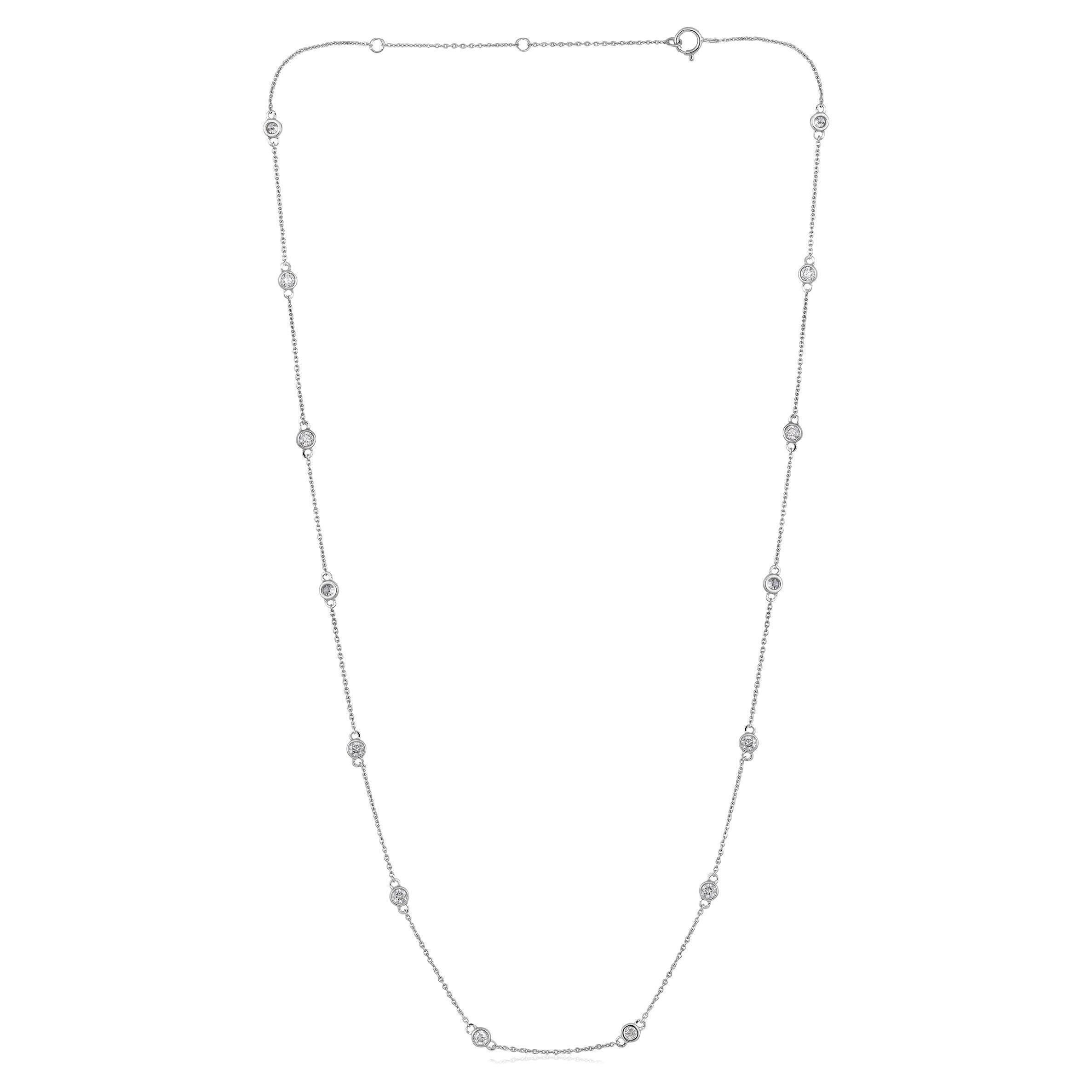 14K Gold 0.8ct Natural Diamond F-SI 3.4mm Bezel Chain By Yard Station Necklace For Sale