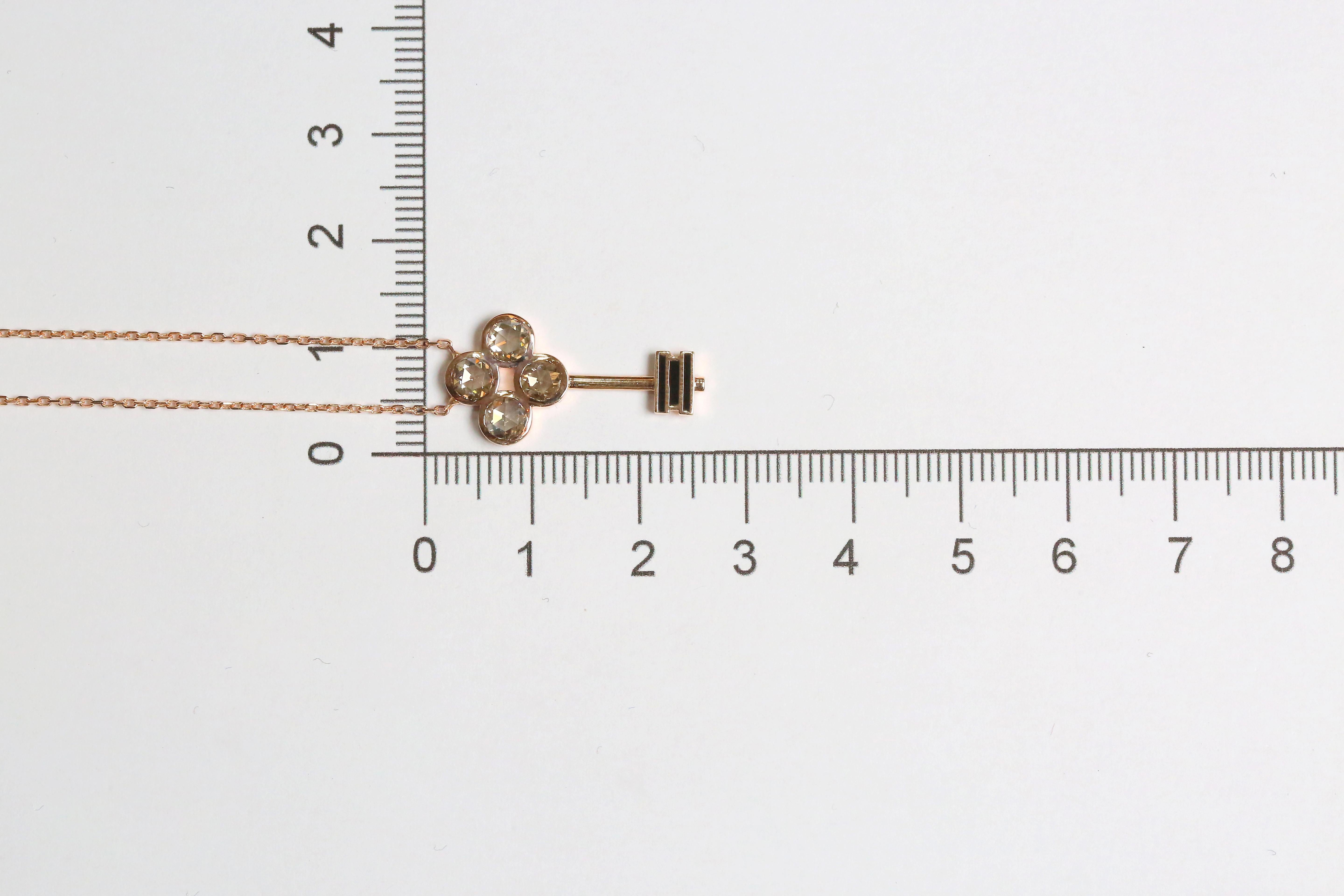 Art Deco 14K Gold 0.90 Ct. Rose cut Brown Diamond Key Charm Necklace For Sale