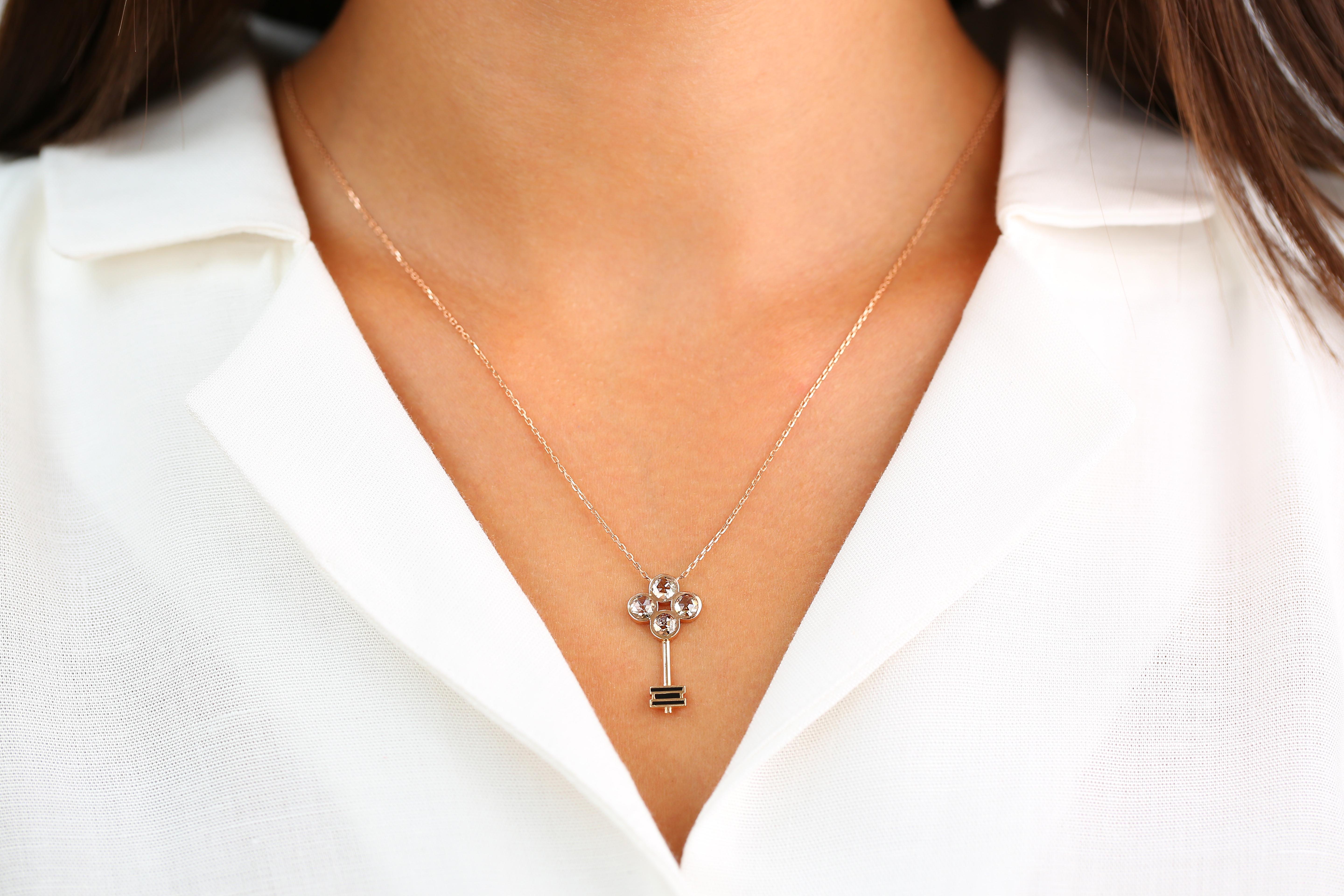14K Gold 0.90 Ct. Rose cut Brown Diamond Key Charm Necklace 1