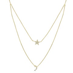 Luxle 14k Gold 1/10 Carat T.W. Diamond Double Strand Star & Moon Necklace