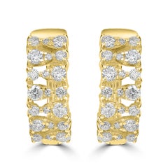 le 1/2 Carat T.W. Boucles d'oreilles créoles Huggie en or jaune 14 carats et diamant