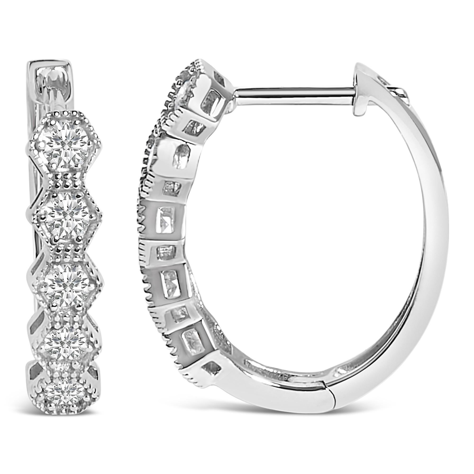Moderne 14K Or 1/2 Cttw Diamond Earring Zig Zagging Geometric Hoop Ears en vente