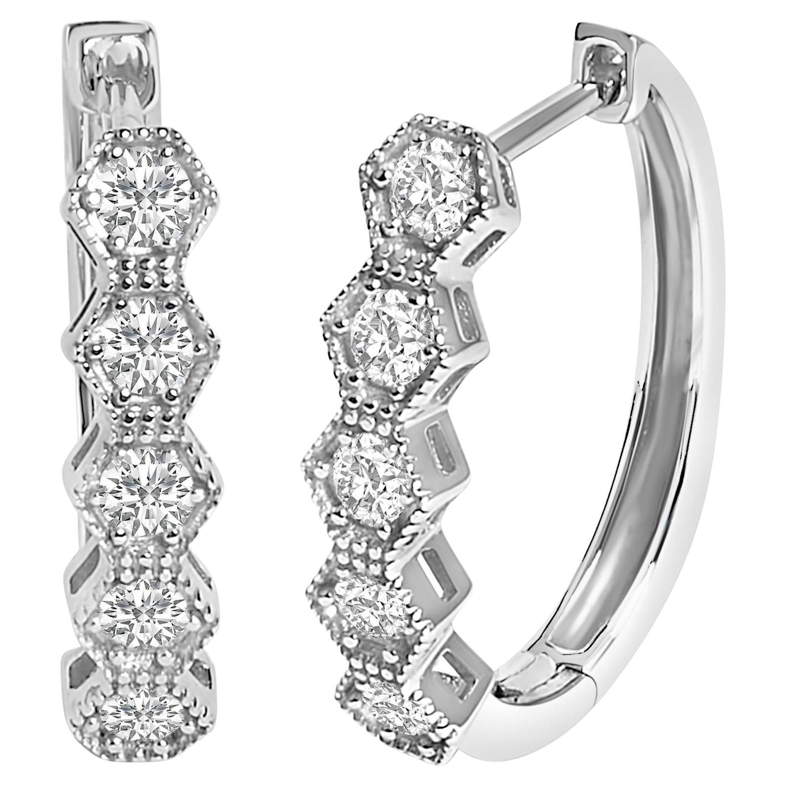 14K Or 1/2 Cttw Diamond Earring Zig Zagging Geometric Hoop Ears