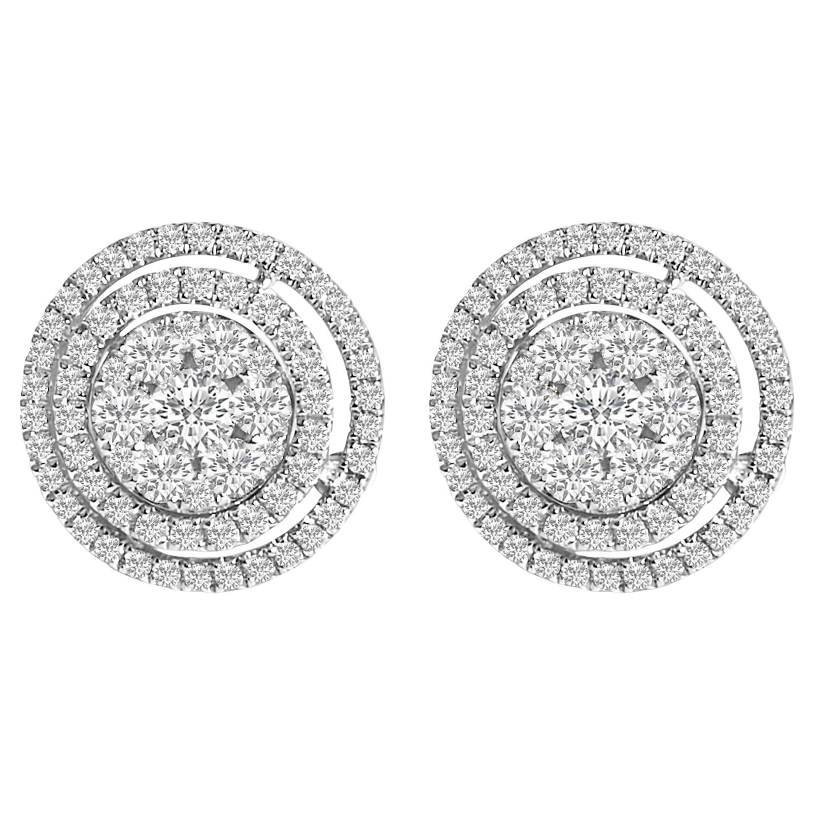 Orecchino con diamante a grappolo e doppio alone in oro 14K da 1 3/8 Cttw