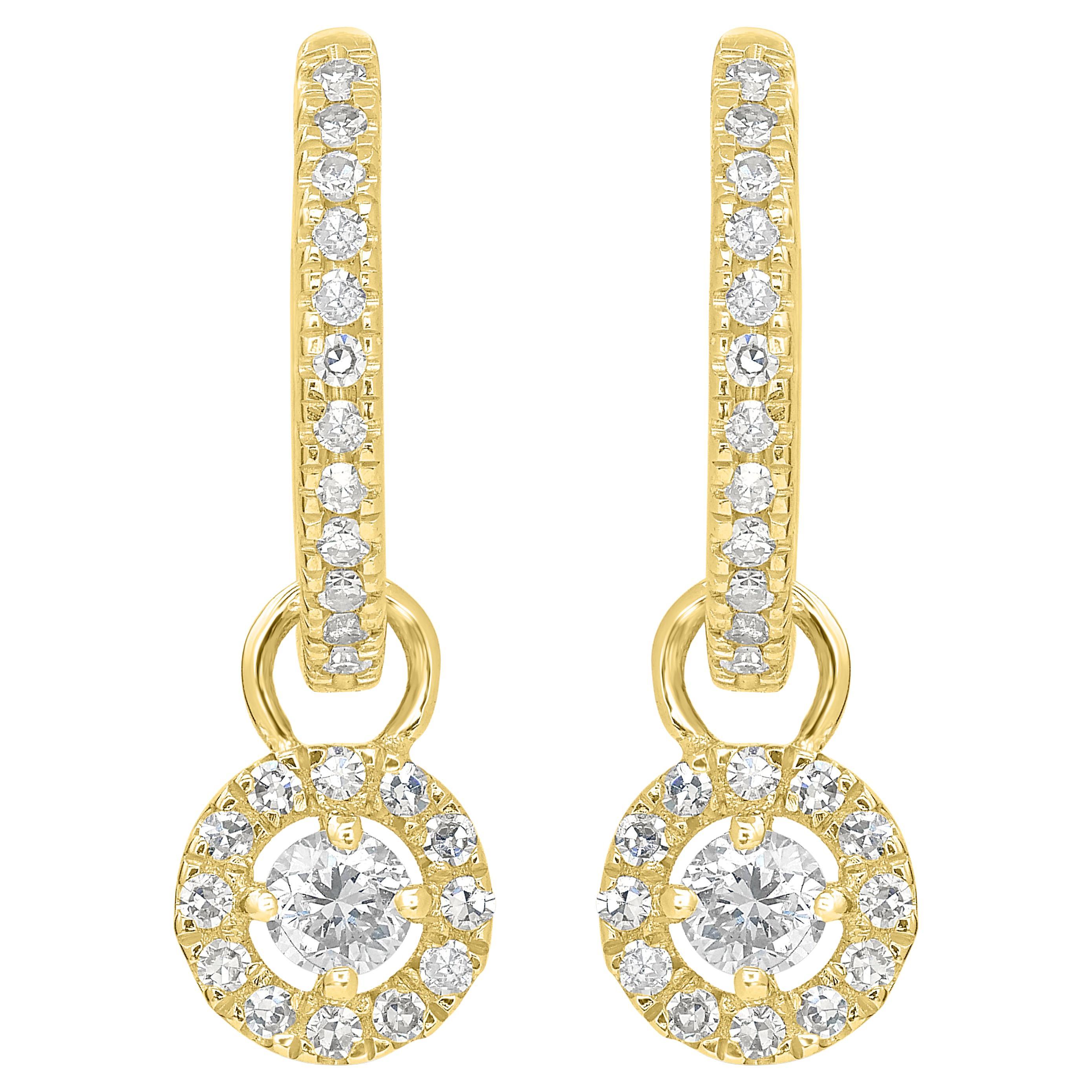 Luxle 1/3 Ct. T.W. Diamond Drop Hoop Earrings in 14k Yellow Gold  For Sale