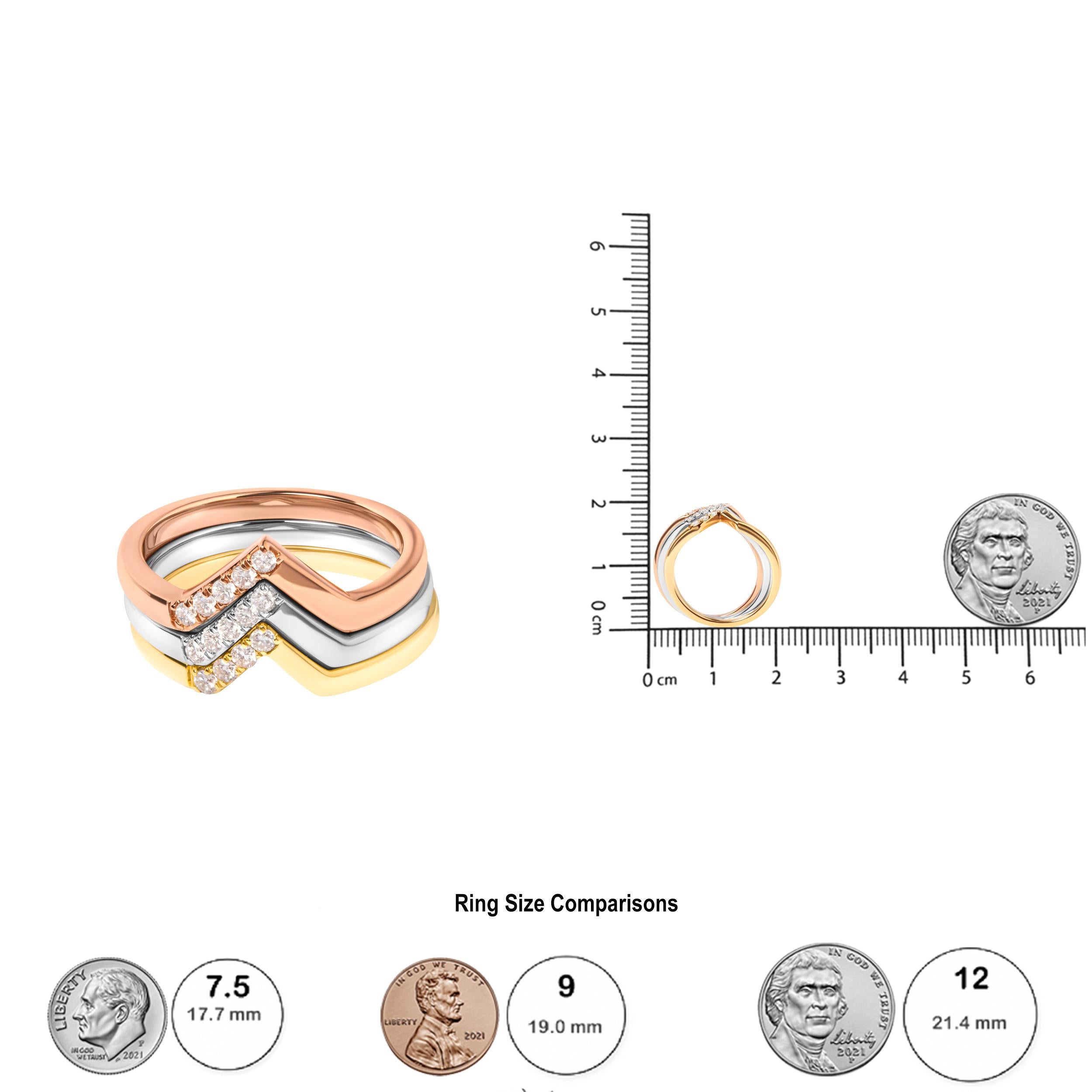 Taille ronde 14K Gold 1/4 Cttw Diamond Geometrical Chevron V Stackable Band Set en vente