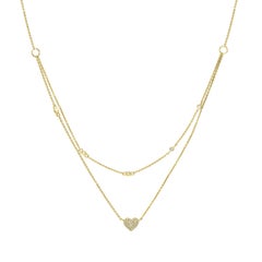 Luxle 14k Gold 1/8 Carat T.W. Diamond Double Strand Heart Necklace
