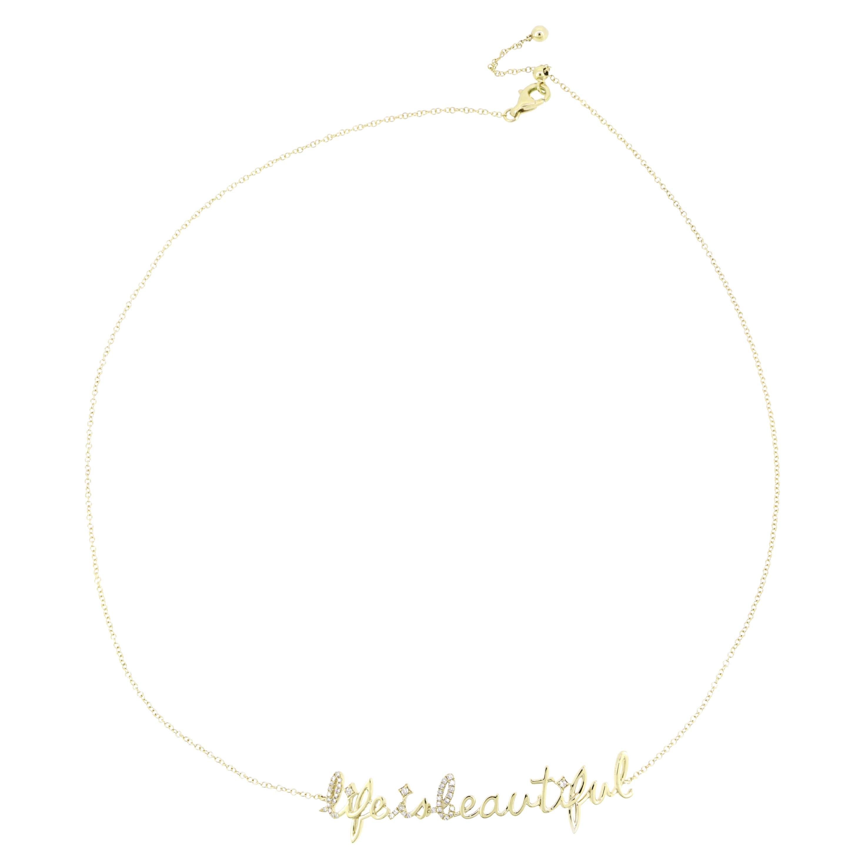 Luxle 1/8 Carat T.W. Diamond "Life is Beautiful" Necklace in 14k Gold 