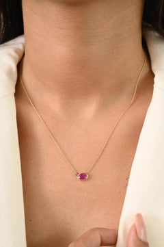14k Gold 1 CT Oval Cut Ruby Solitaire Pendant Necklace Minimal July Birthstone