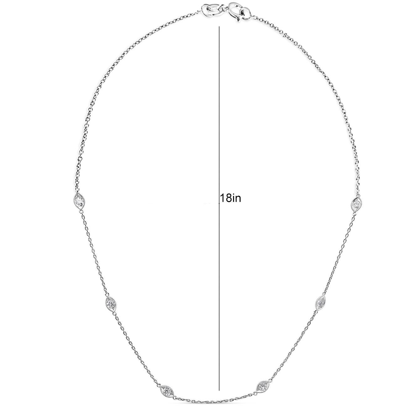 14K Gold 1.00 Carat Bezel Set Round Diamond Milgrain Station Collar Necklace For Sale 1