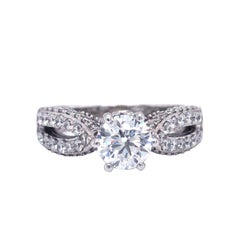 GIA Certified 1.00 Carat Natural Round Cut Classic Pave Diamond 14K Gold Ring