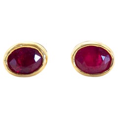 14K Gold 1.00ct Vivid Deep Red Ruby Classic Bezel Stud Earring