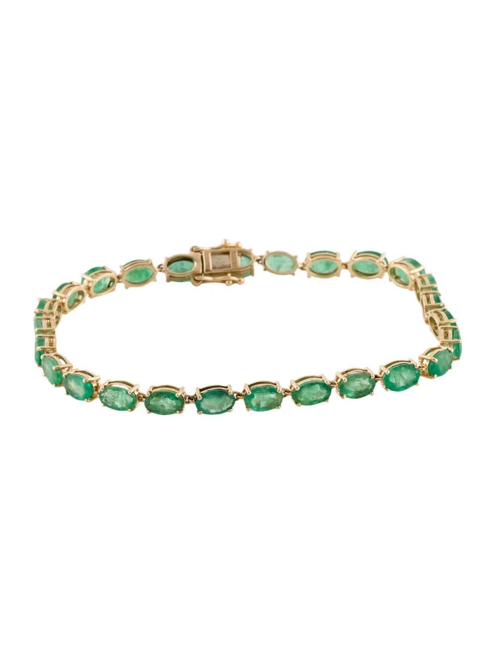 Elevate your ensemble with this exquisite 14K Yellow Gold Bracelet featuring a breathtaking 10.40 Carat Faceted Oval Emerald, radiating timeless beauty and sophistication.

Specifications:

* Metal Type: 14K Yellow Gold
* Gemstone:
* Emerald
* Carat