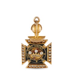 14K Gold 1.05ct Diamond & Enamel Masonic Knights Templar Fob Charm MF02-0721325