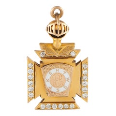14K Gold 1.05ct Diamond & Enamel Masonic Knights Templar Fob Charm MF02-0721325