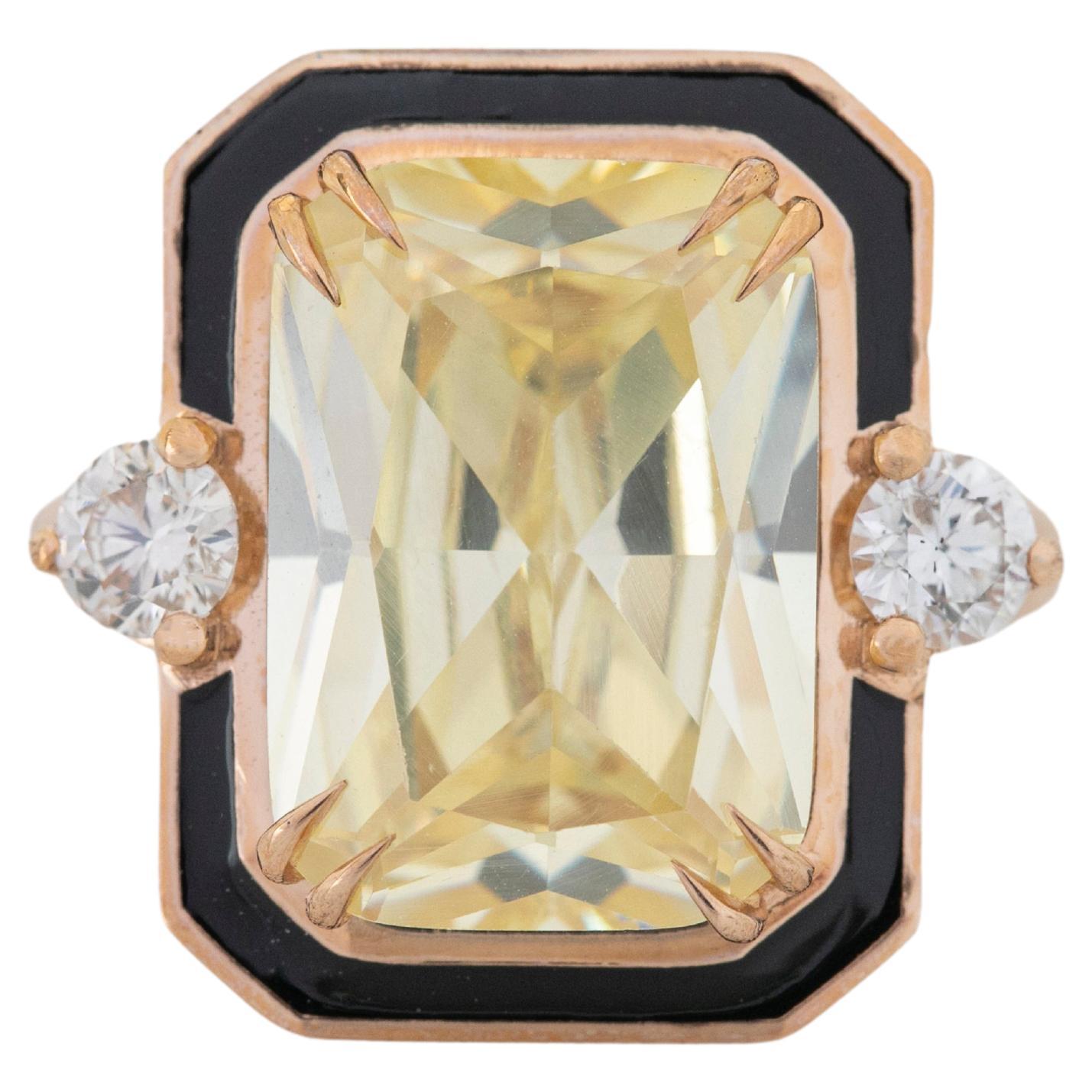 For Sale:  14K Gold 10.98 Ct Fancy Topaz & Diamond Black Enameled Cocktail Ring