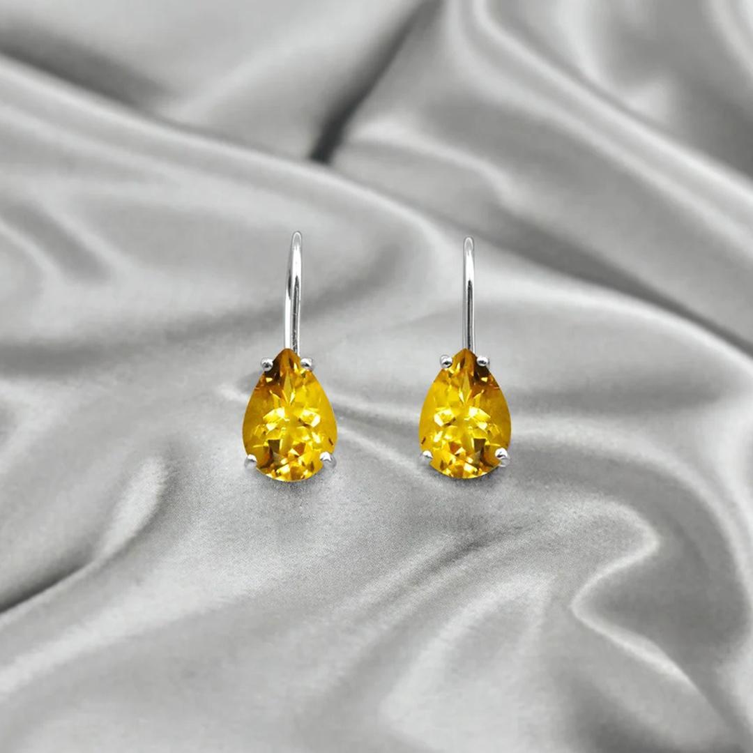 14K Gold 10x7 mm. Pear Gemstone Earrings Dangle Earrings For Sale 2
