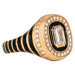 14K Gold 1.10 Ct Moissanite & Diamond Enameled Cocktail Ring, Chevalier Ring
