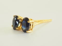 14K Gold 1.10ct Oval Dark Blue Thai Sapphire Fine Stud Earrings