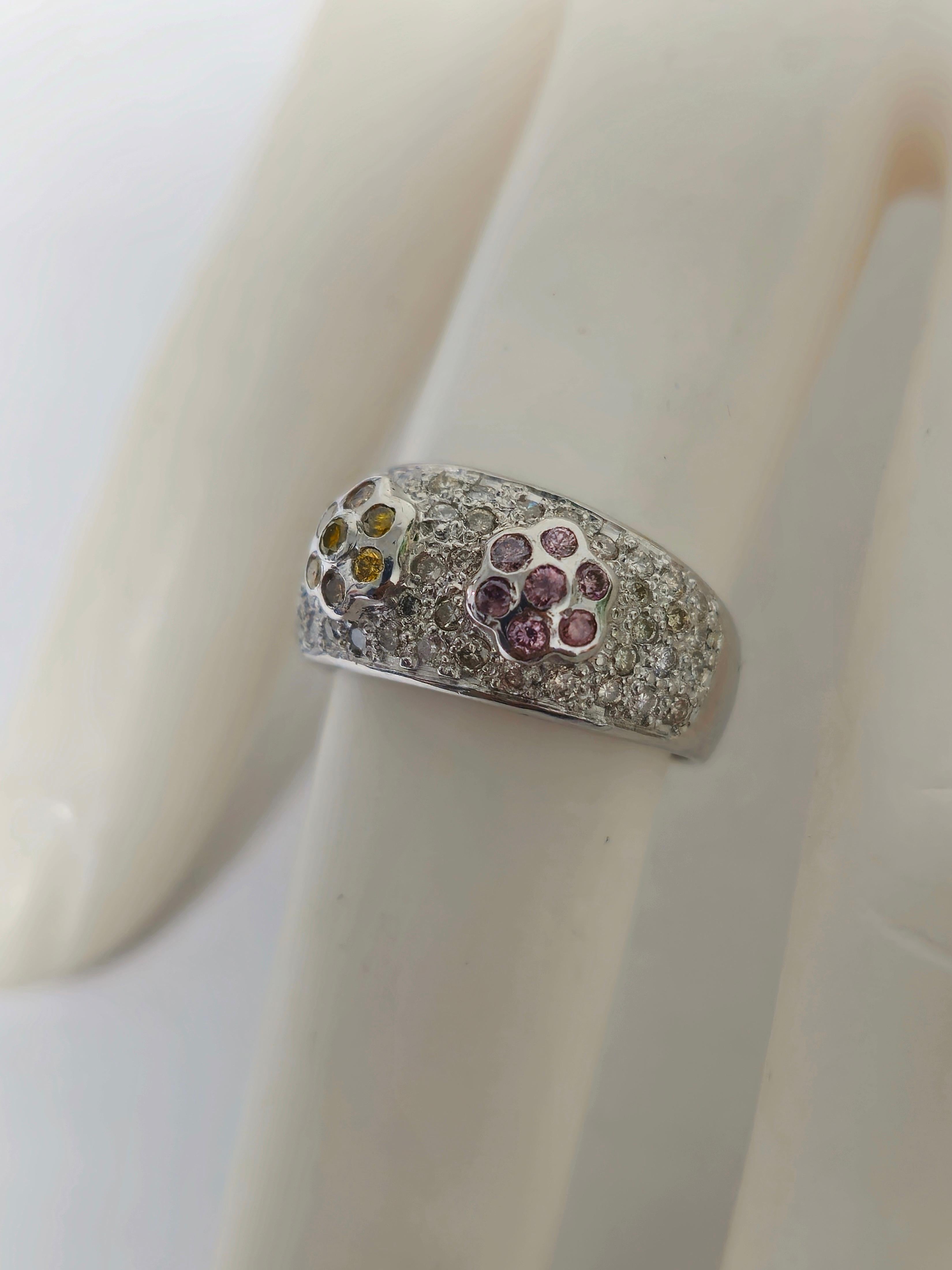 Women's 14K Gold, 1.10ct, White, Yellow and Pink Diamond Ring For Sale