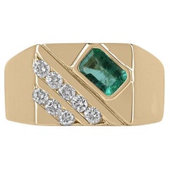Anello Signet da uomo in oro 14K con smeraldo e diamante da 1,15tcw, smeraldo verde incastonato
