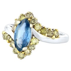 14k Gold 1.16ct Marquis Cut Sapphire and 0.86 Carat Fancy Yellow Diamond Ring