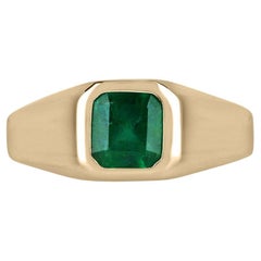 14K Gold 1.17ct Alpine Green Asscher Cut Emerald Men's Bezel Solitaire Ring