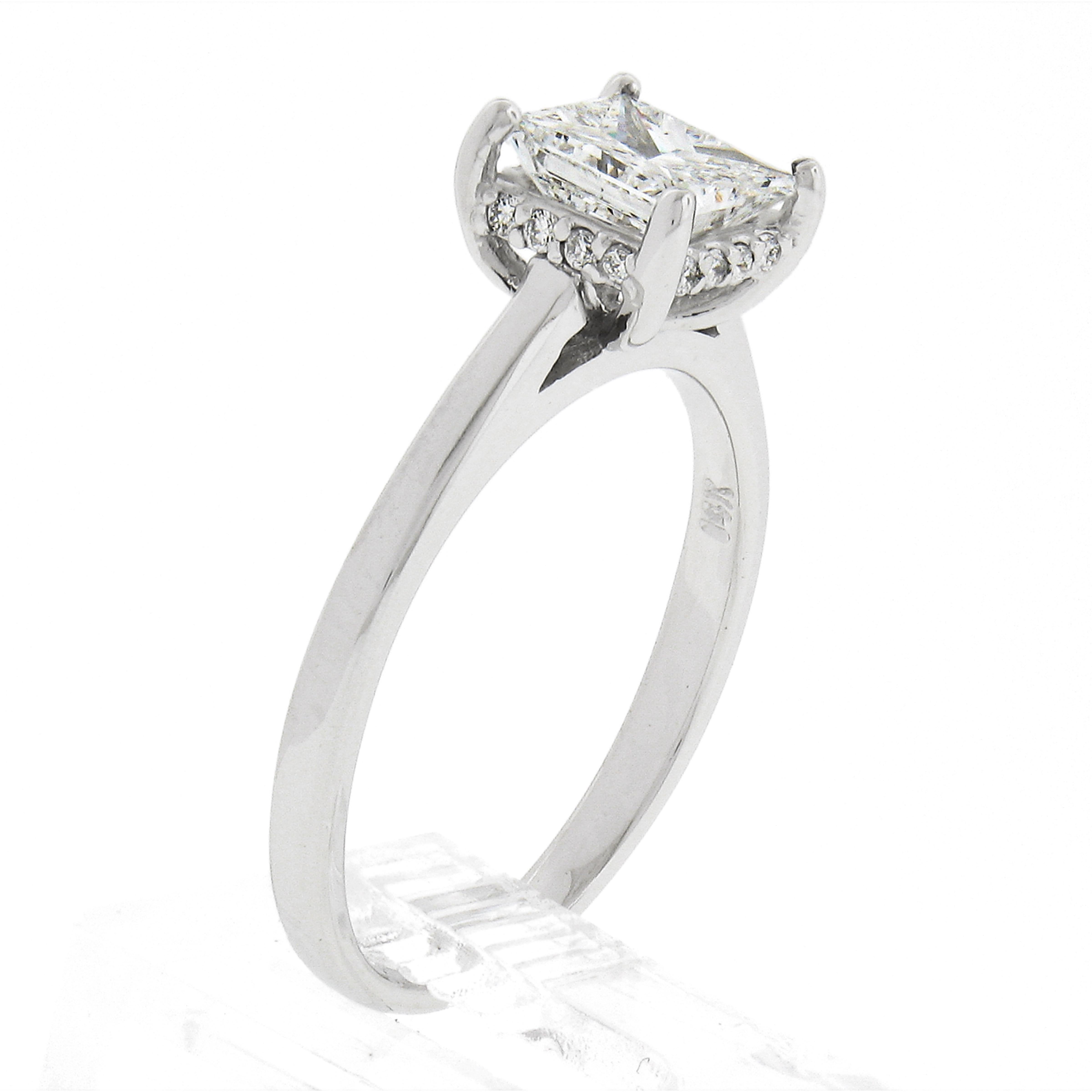 14k Gold 1.18ctw GIA Princess Cut Diamond Solitaire Hidden Halo Engagement Ring For Sale 6