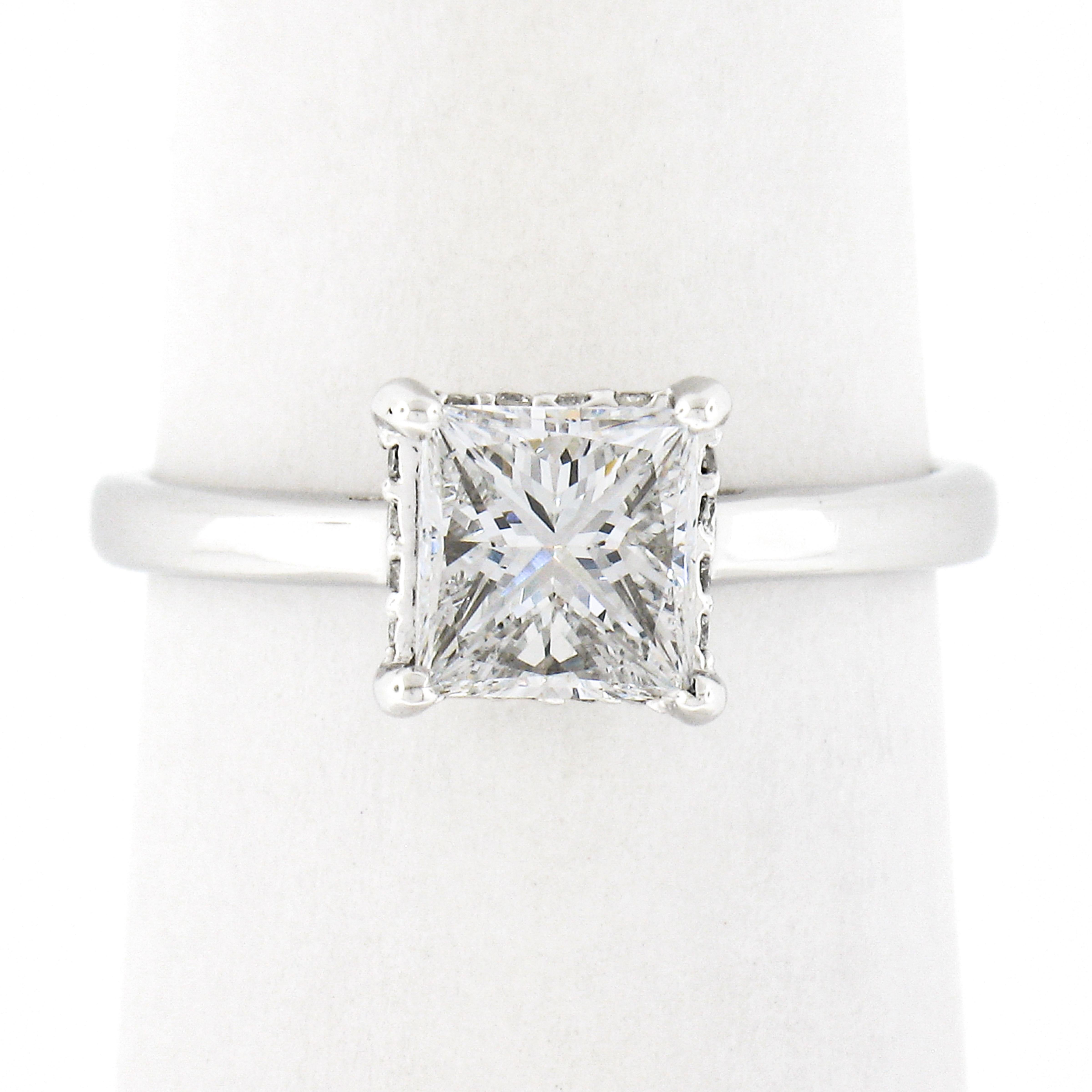 14k Gold 1.18ctw GIA Princess Cut Diamond Solitaire Hidden Halo Engagement Ring In New Condition For Sale In Montclair, NJ