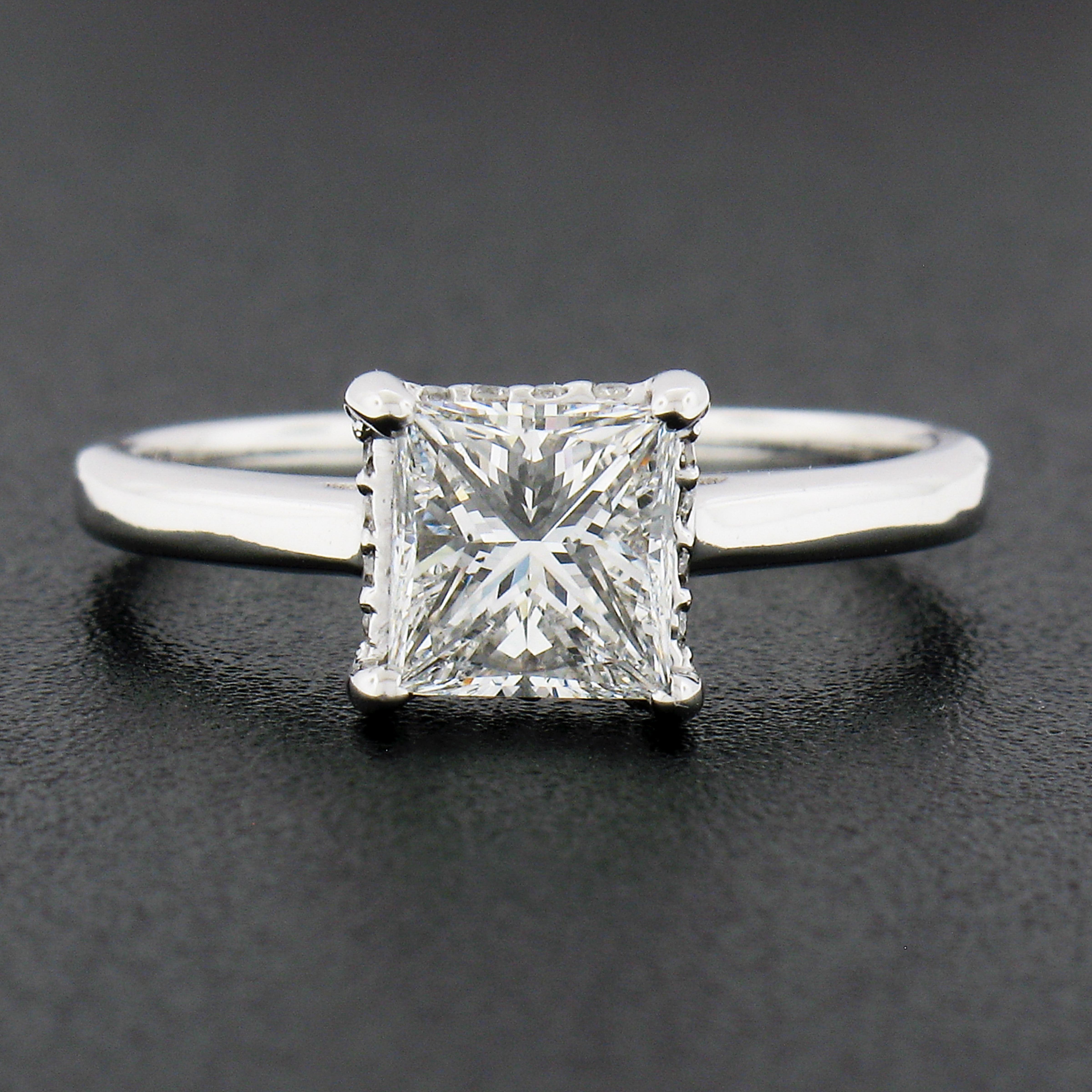 Women's 14k Gold 1.18ctw GIA Princess Cut Diamond Solitaire Hidden Halo Engagement Ring For Sale