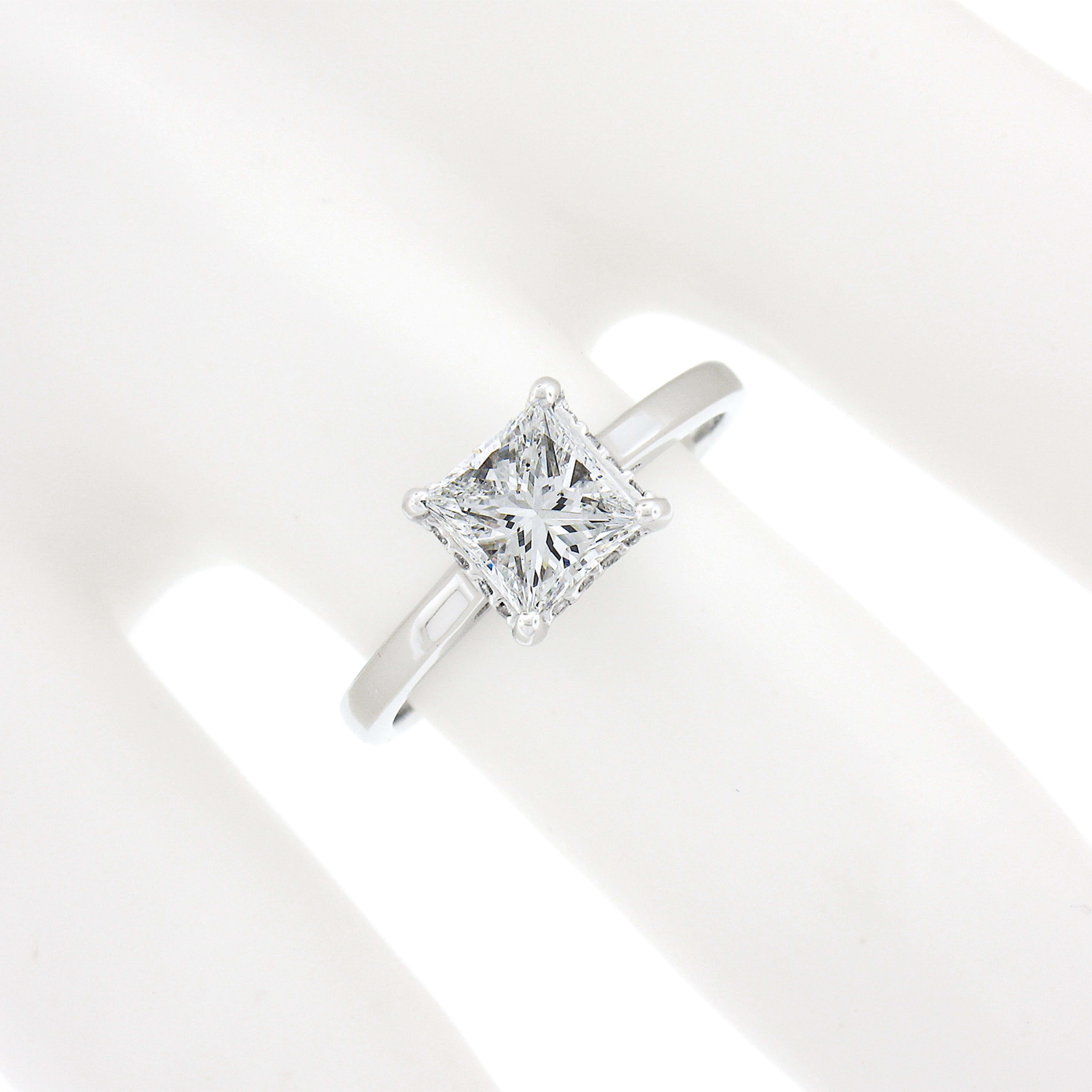 14k Gold 1.18ctw GIA Princess Cut Diamond Solitaire Hidden Halo Engagement Ring For Sale 1