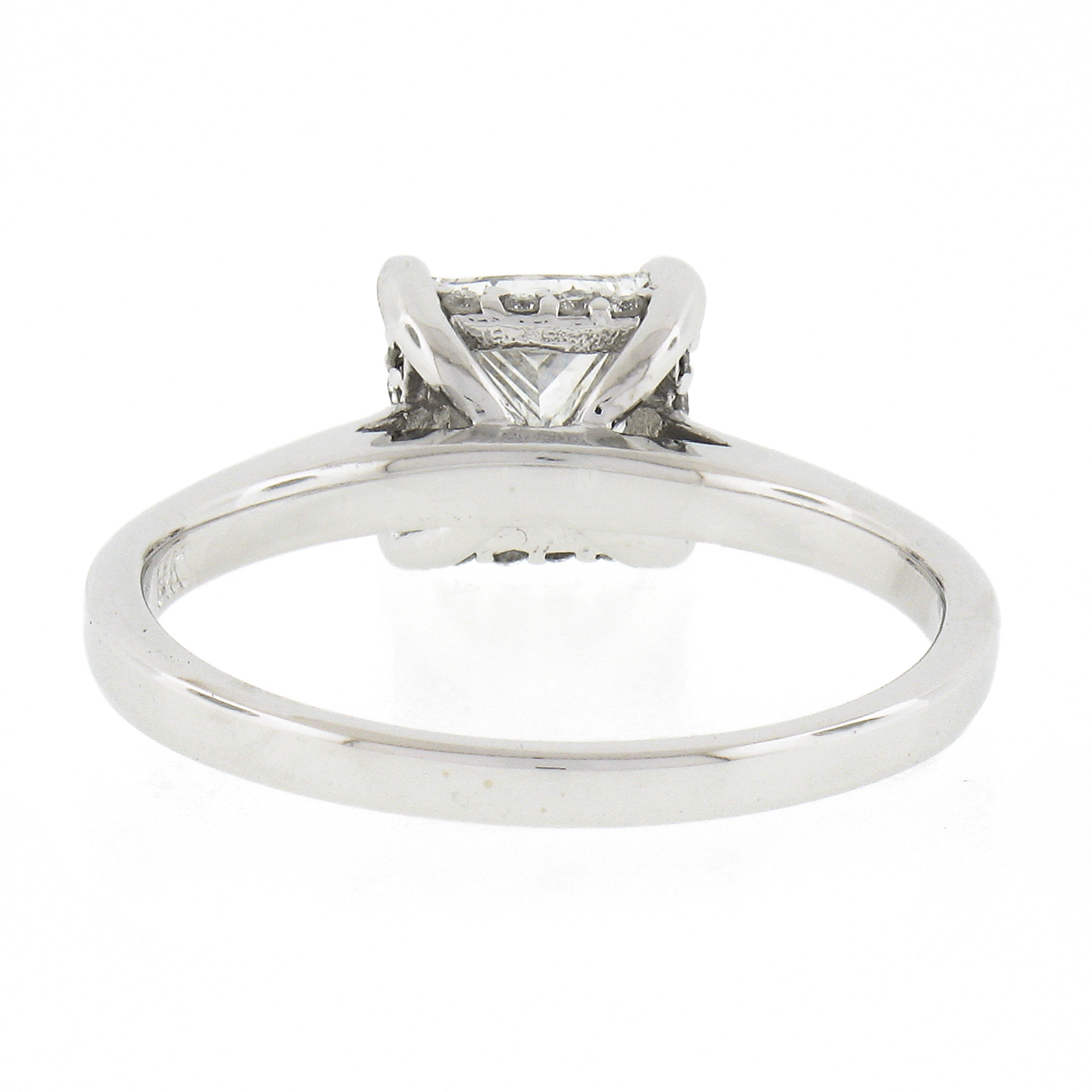 14k Gold 1.18ctw GIA Princess Cut Diamond Solitaire Hidden Halo Engagement Ring For Sale 4