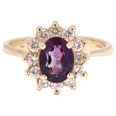 14K Gold, 1.20 Carat Purple Amethyst and .48 Carat Diamond Halo Statement Ring