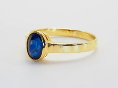 14K Gold 1.20ct Oval Blue Sapphire Bezel Solitaire Engagement, Band Ring, 7.25