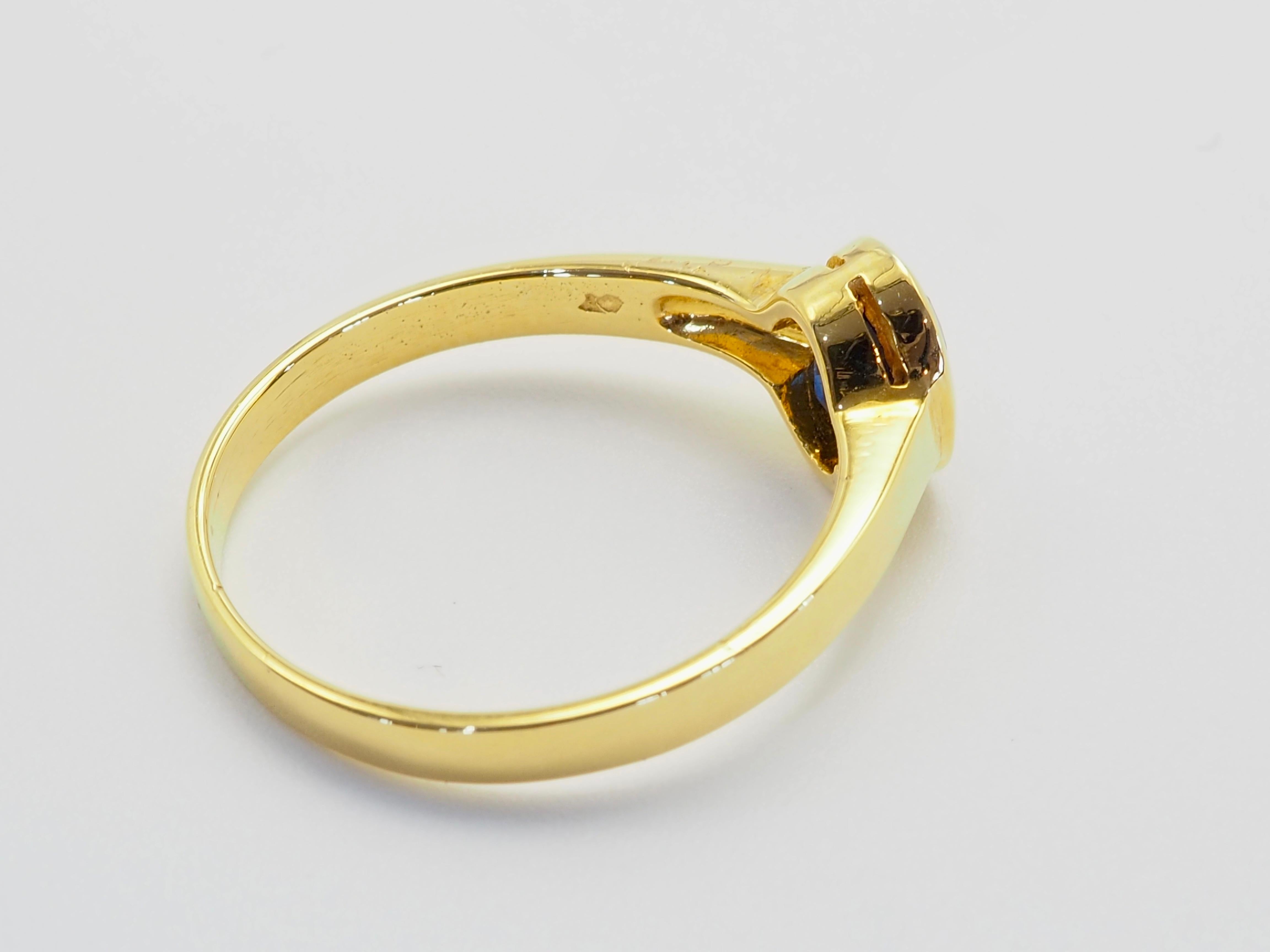 14K Gold 1,20ct Oval Blauer Saphir Lünette Solitär Verlobung, Band Ring, 7,25 für Damen oder Herren im Angebot