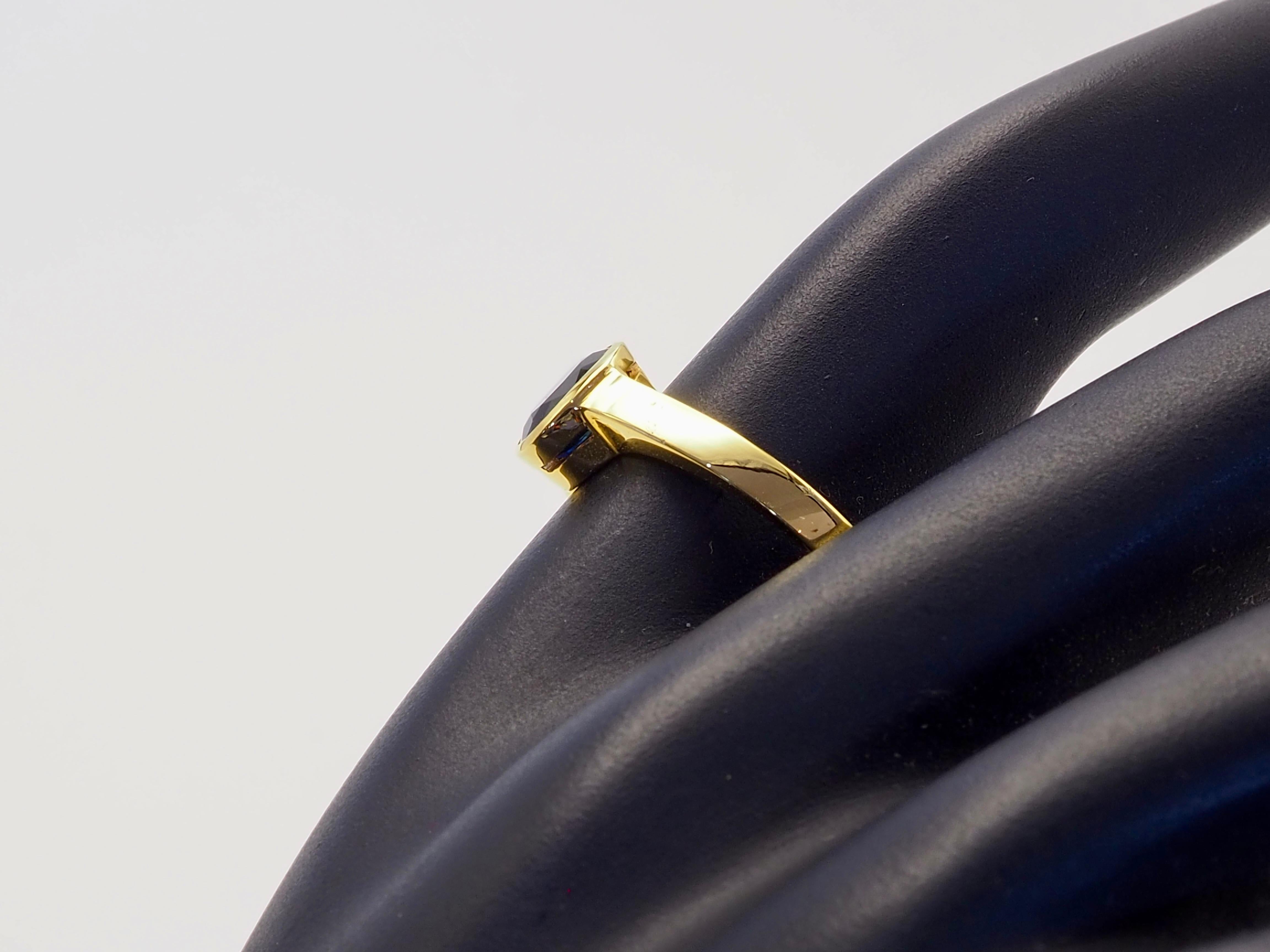 14K Gold 1,20ct Oval Blauer Saphir Lünette Solitär Verlobung, Band Ring, 7,25 im Angebot 3