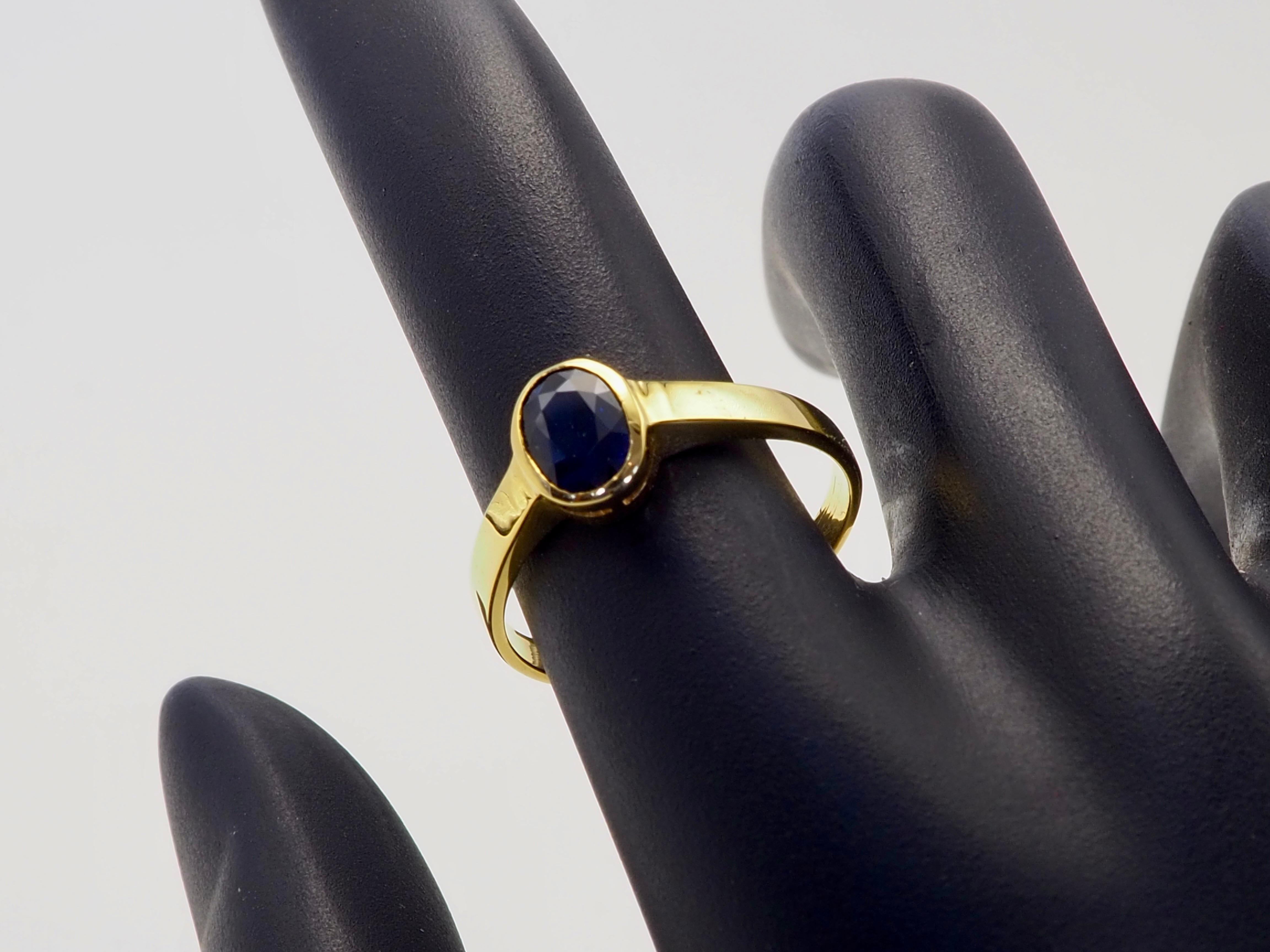 14K Gold 1,20ct Oval Blauer Saphir Lünette Solitär Verlobung, Band Ring, 7,25 im Angebot 4