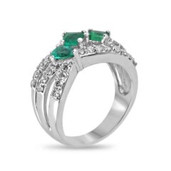 14K Gold 1.20tcw Emerald & Diamond Band Ring, Princess & Pear Cut with Pave Diam