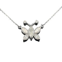 14K Gold 1.24 Carat Diamond Butterfly Pendant Necklace
