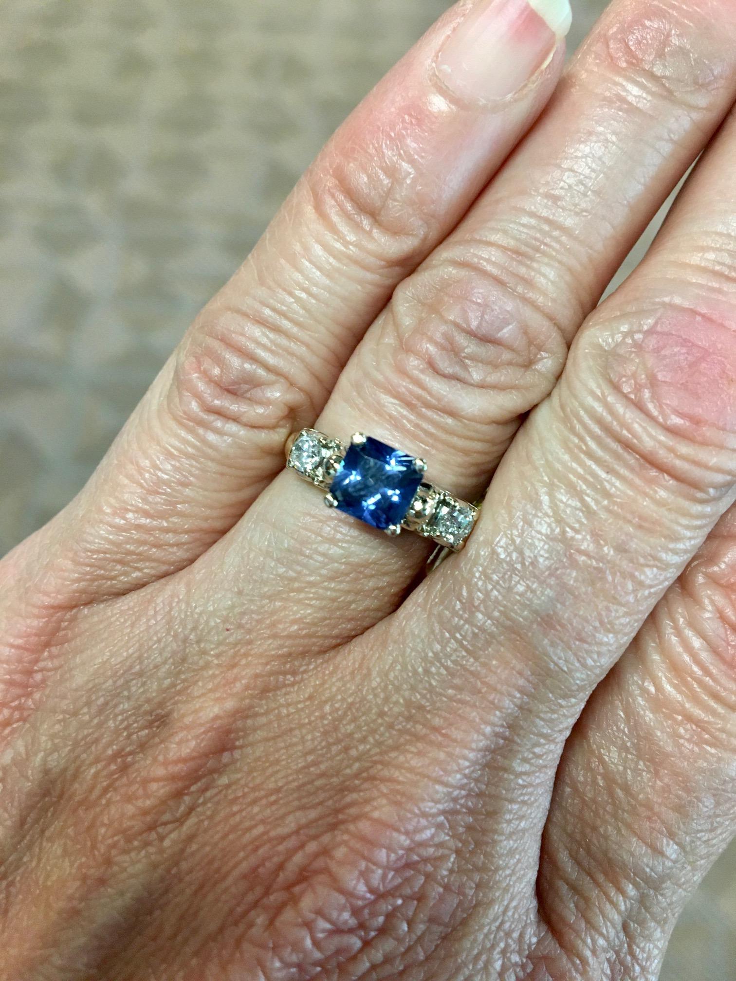 14K Gold 1.32 Carat Blue Sapphire & Diamond Ring #J5229 3