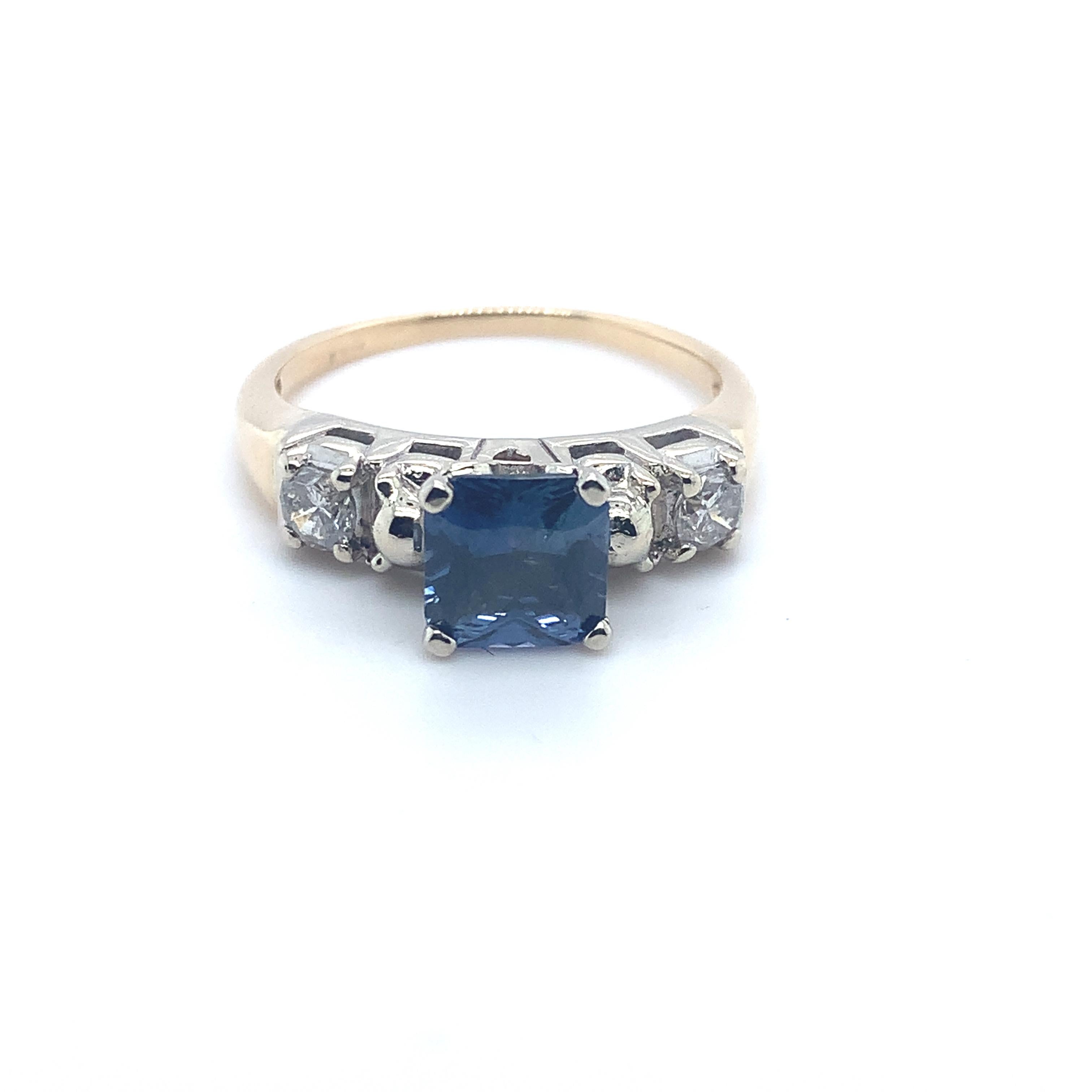 Contemporary 14K Gold 1.32 Carat Blue Sapphire & Diamond Ring #J5229