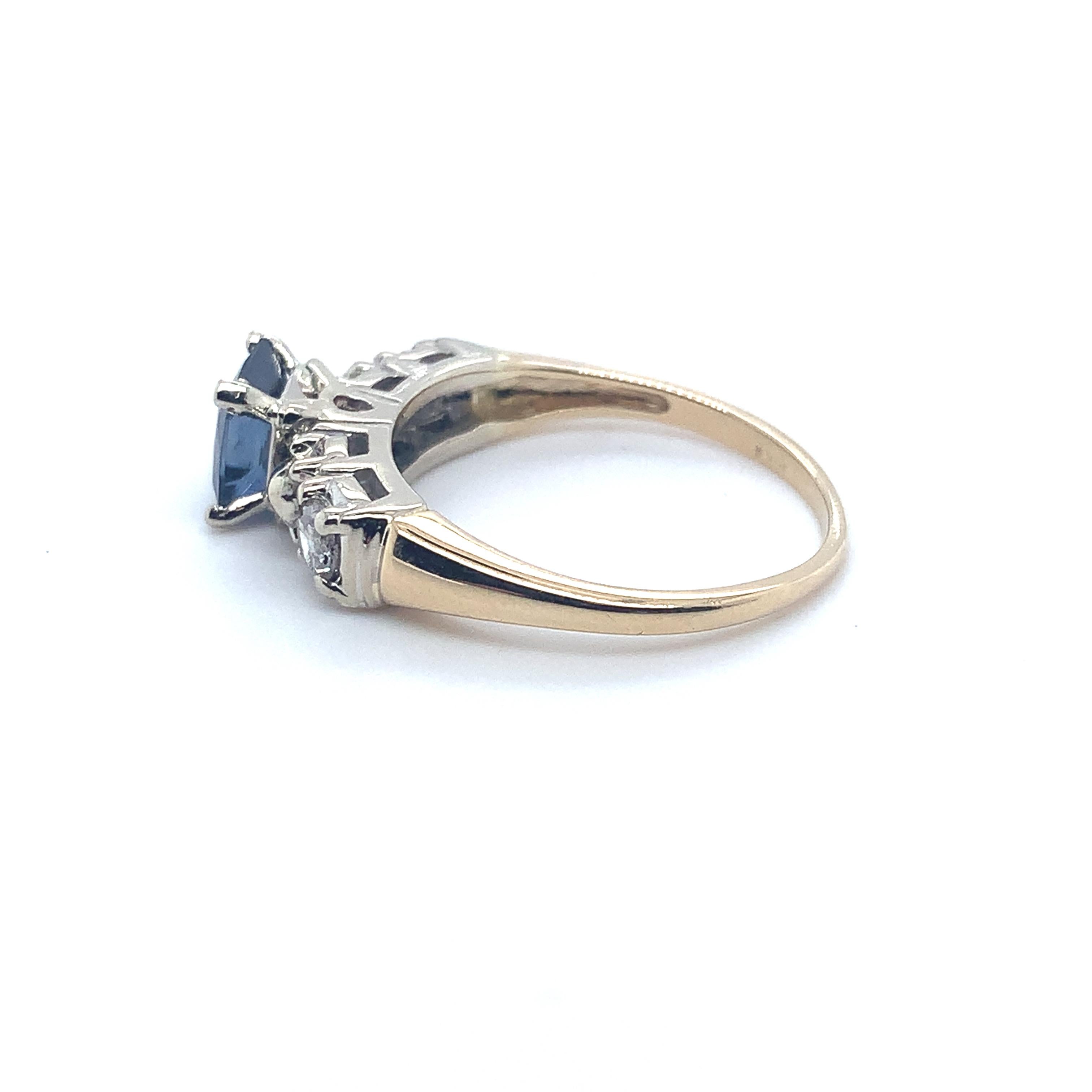 Princess Cut 14K Gold 1.32 Carat Blue Sapphire & Diamond Ring #J5229