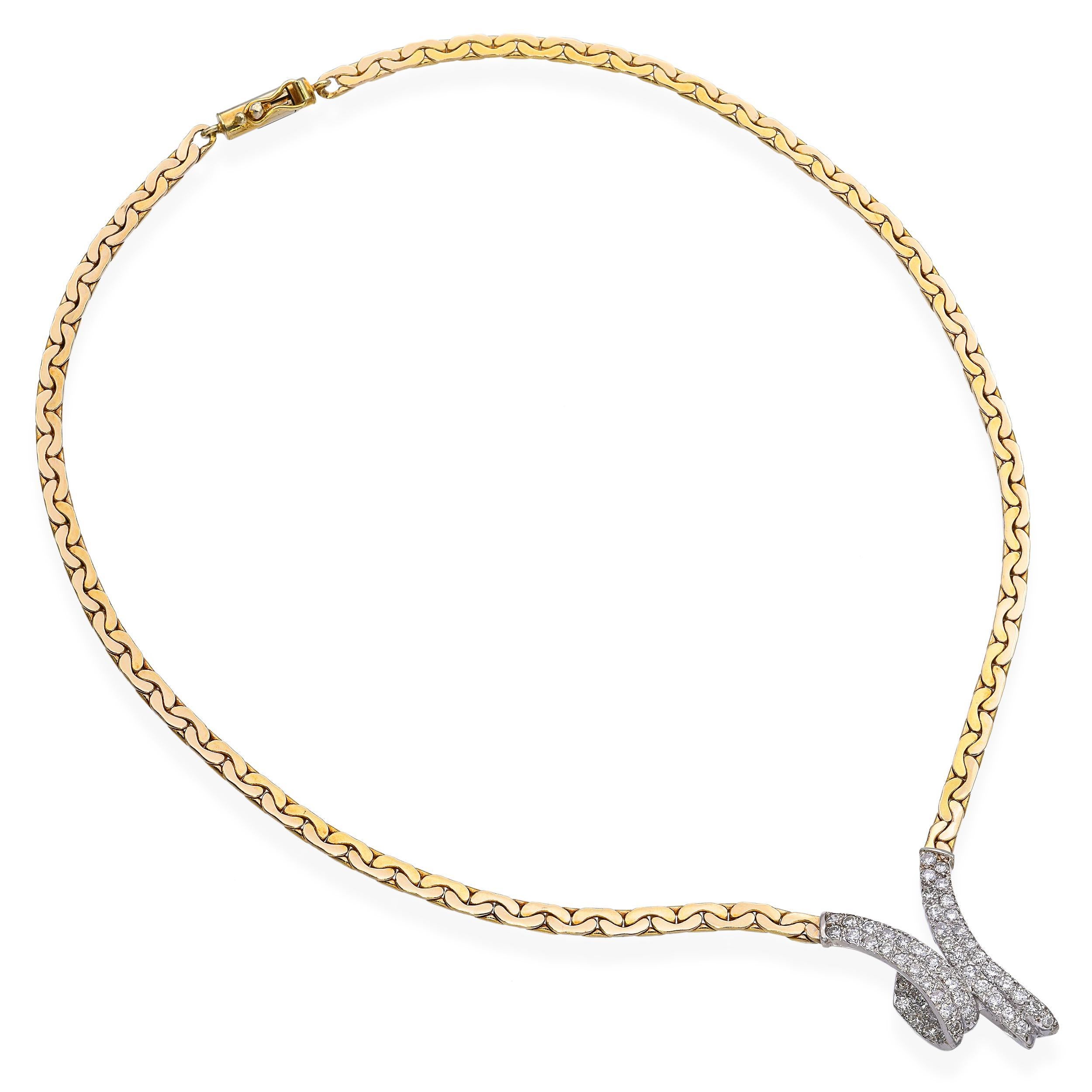 14k Gold 1.32tcw Diamond Pave V-Style Necklace In condizioni buone in vendita a New York, NY