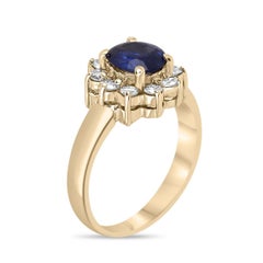 14K Gold 1.36tcw Oval Cut Sapphire & Diamond Halo Ring, Prong Set Real Blue
